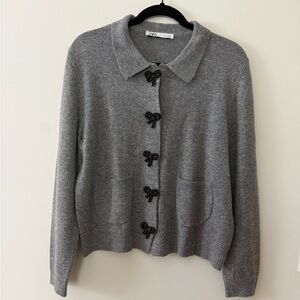 Gray Women's Sweater with Bow Details